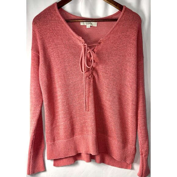 LOFT Sweaters - LOFT Sweater Pink/Coral Lace Neck Women’s Size Small